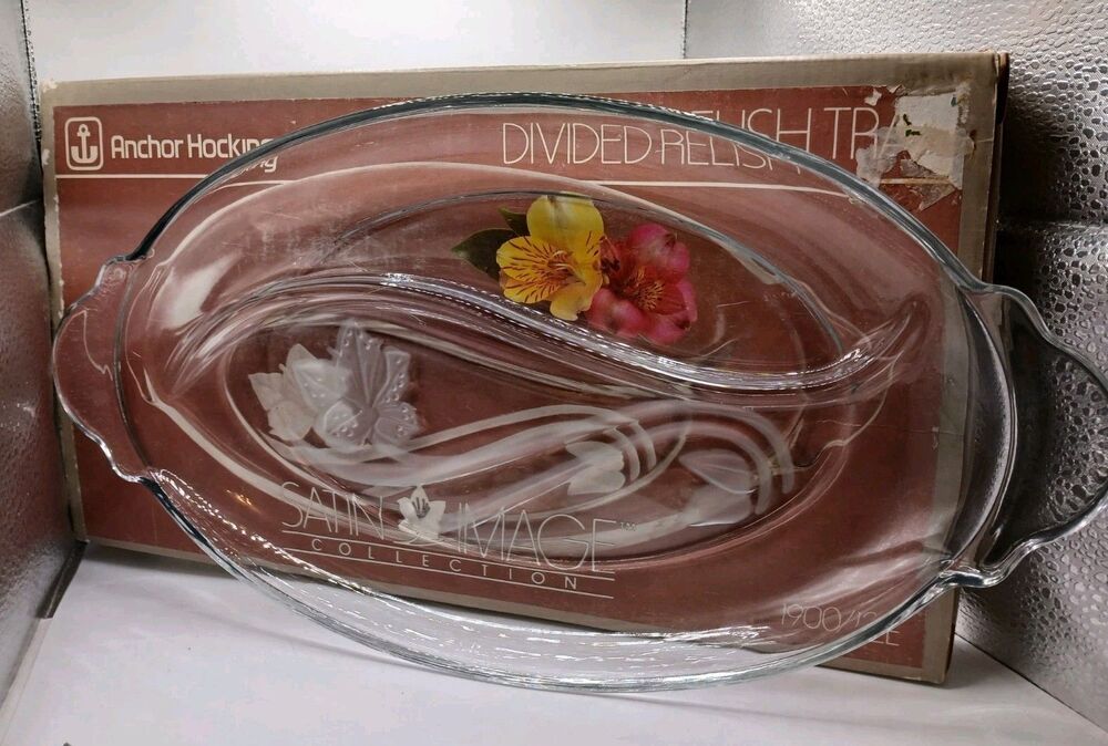 Anchor Hocking Divided Relish Tray Satin Image Collection 1900/12E Oval 13" dish